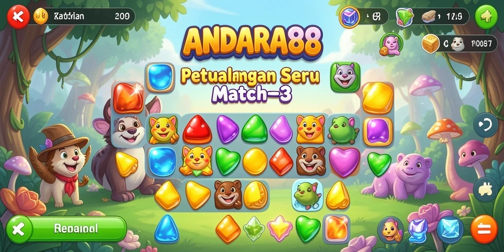 Tampilan gameplay ANDARA88 dengan permata berwarna-warni dan tantangan menarik.