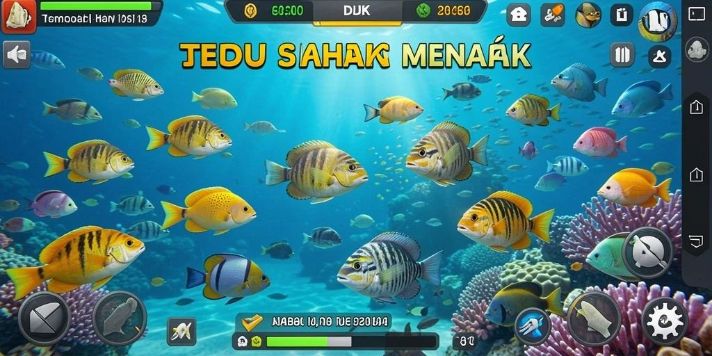 Gameplay seru dalam menembak ikan berwarna-warni di laut.
