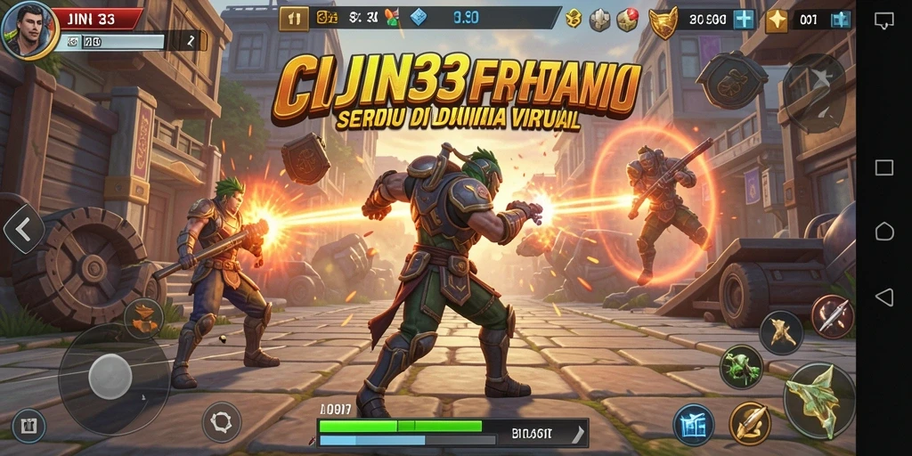 Screenshot gameplay JIN33 menampilkan pertarungan mendebarkan antar karakter.