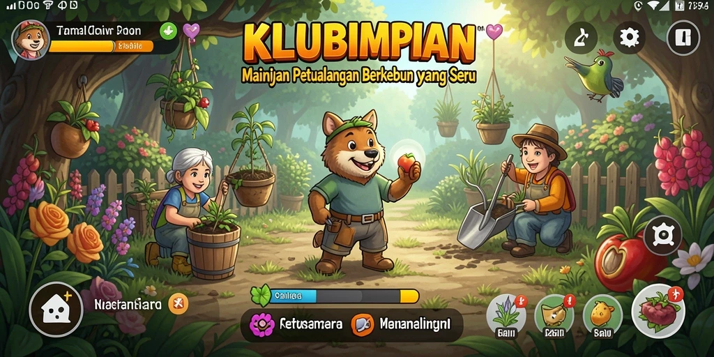 Screenshot gameplay KLUBIMPIAN dengan tampilan kebun yang rimbun dan indah.