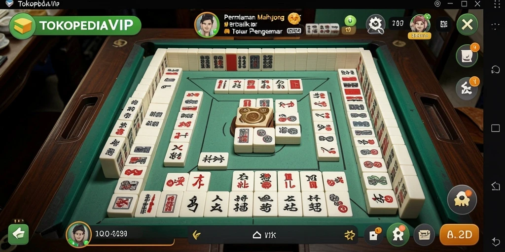 Screenshot gameplay TOKOPEDIAVIP menampilkan suasana permainan Mahjong yang seru.
